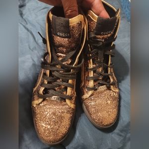 Gucci rose gold glitter sneakers size 40